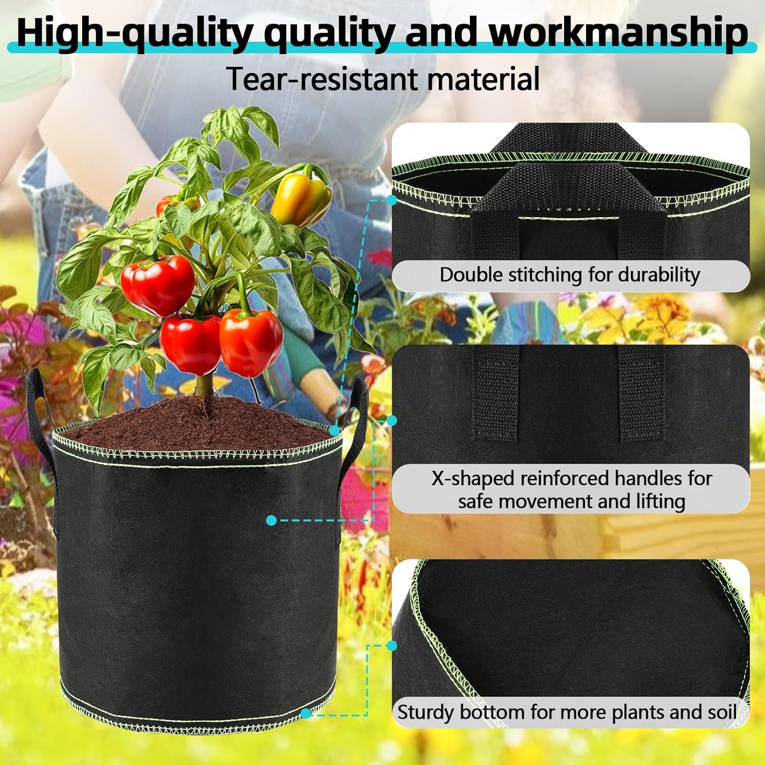 5 x 12L Tomato Pots, Non-Woven Planting Bags with Handles, Thickened and Ventilated Garden Pots, Reusable Planting Bags for Potatoes, Tomatoes, Vegetables, Flowers and Strawberries