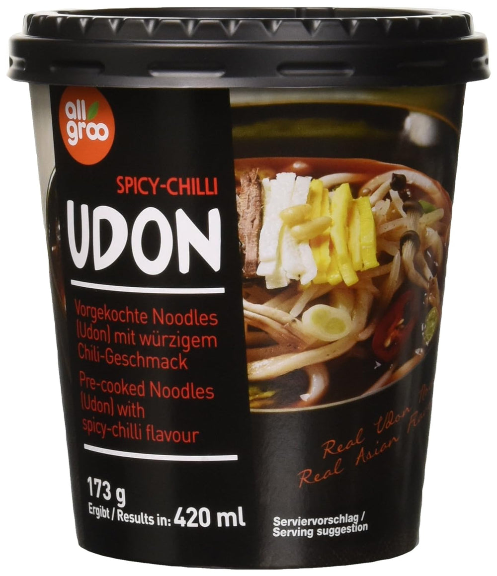 Allgroo Udon Cup Instant Noodles - Flavorful Spicy Seafood Udon Soup - Quick Preparation (1 x 173g)