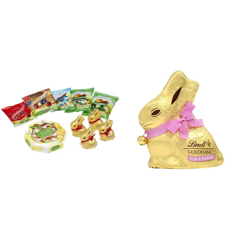 Chocolate Easter Set | 894g | Contents: Golden Bunnies and Chocolate Golden Bunnies | 100g Golden Bunnies | Premium white chocolate with strawberry pieces in the shape of a bunny for Easter