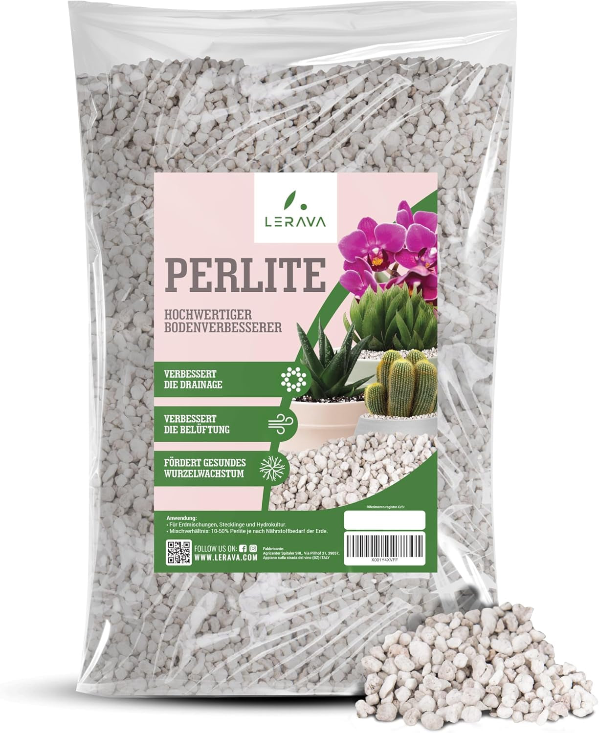 LERAVA® Perlite for Plants (5L) – Coarse-grained perlite for soil improvement – ​​Ensures optimal drainage and aeration – Natural soil and hydroponics additive – Granules for plants