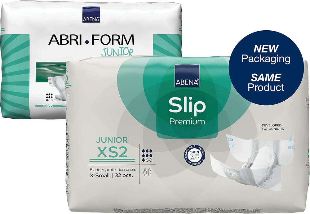 Premium Junior Slip Diapers, Eco-labelled, Enhanced Leak Protection, Safe & Comfortable Baby Diapers - Size 7/XS2, Waist Circumference 40-60cm, Ages 5-15 Years, 1 x 32 Pack