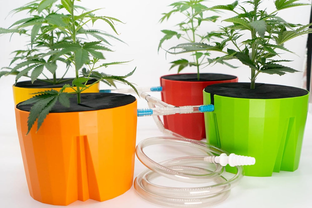 Hydro Farmer, 19-piece pot set Ø 18 cm (green), growing system including 4 pots, 4 watering rings, 4 lids, adapter set and 2 m hose, hydroponics, aeroponics