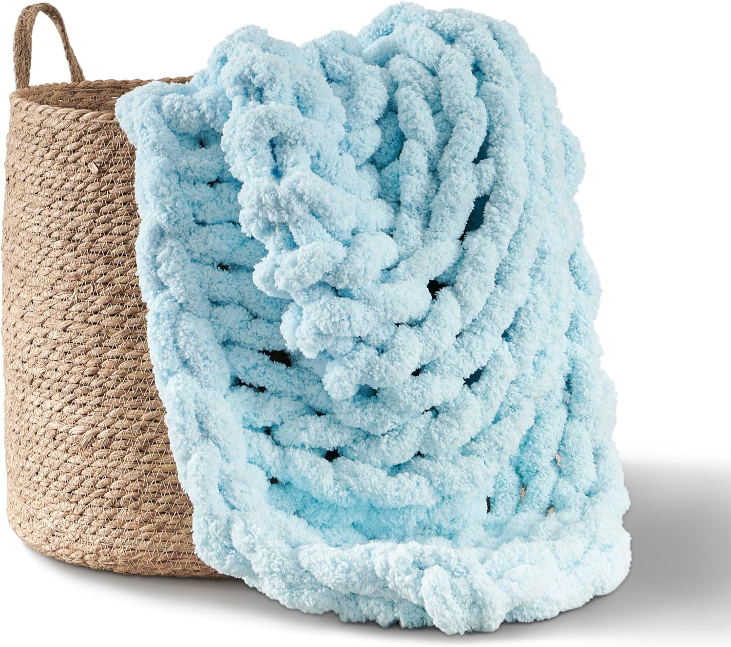 Chunky pătură tricotate, arunca, 100% mână tricotate cu jumbo chenille fire (127 X 152.4 Cm, gri liliac) Paturi si Cuverturi Adyrescia Lumină, albastru 50 "X60"