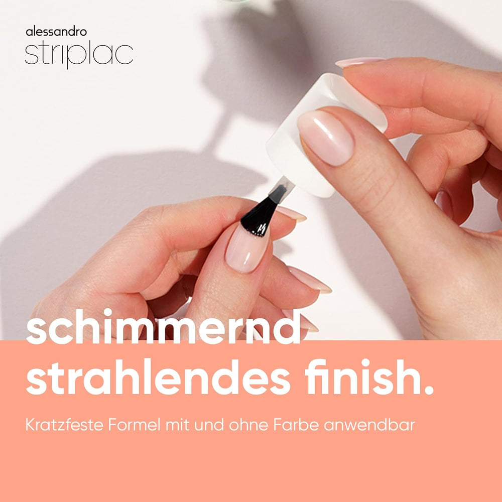 alessandro Striplac UV Top Coat Shimmer - Bright, scratch-resistant nails up to 15 days - Can be used with or without dye - Gentle removal technology - Vegan - Silver, Transparent, 6.5 ml