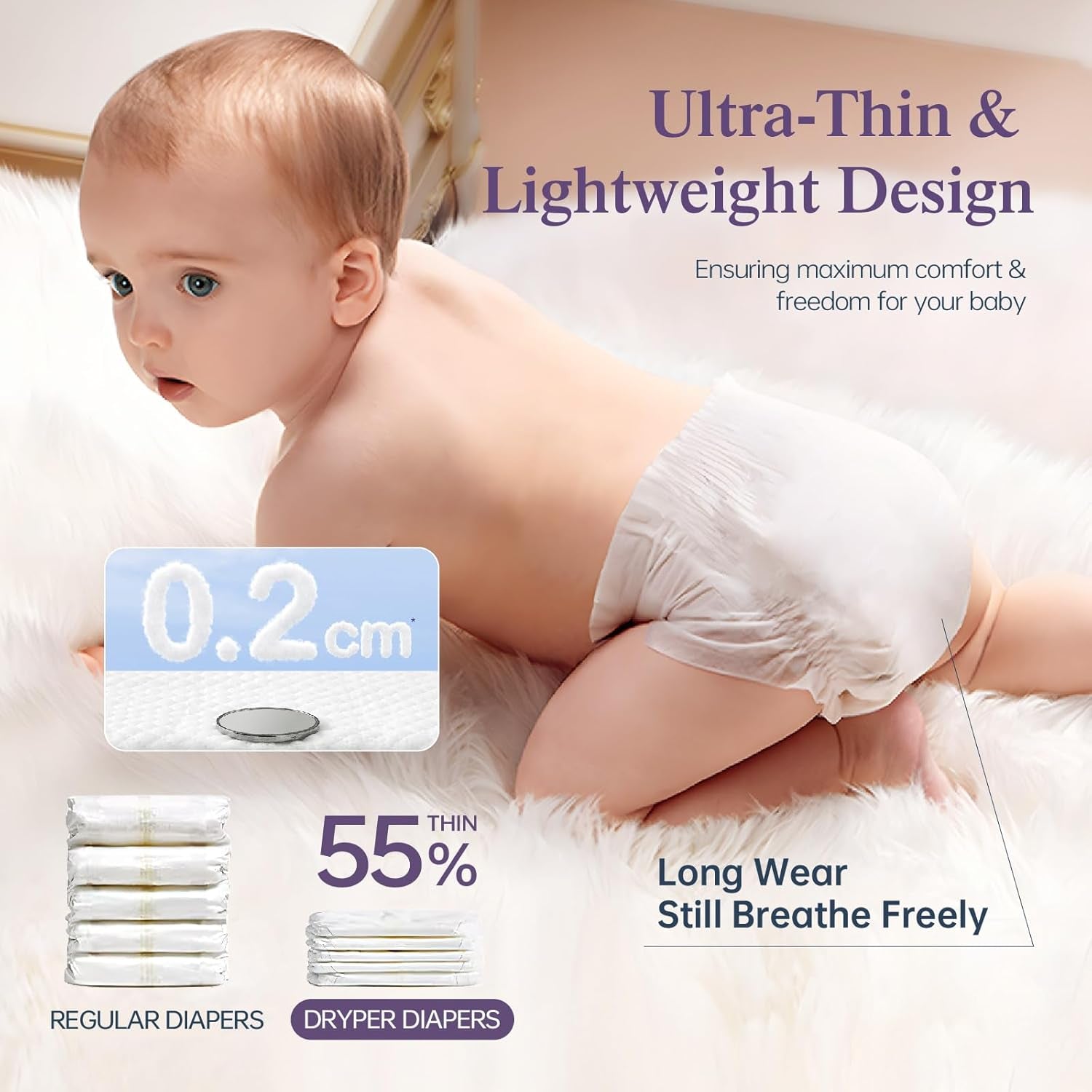 Baby Diapers Size 4 (10-15kg), Ultra Thin, Soft & Hypoallergenic for Sensitive Skin, 3D Leak Protection, Wetness Indicator, 138 Premium Day & Night Diapers