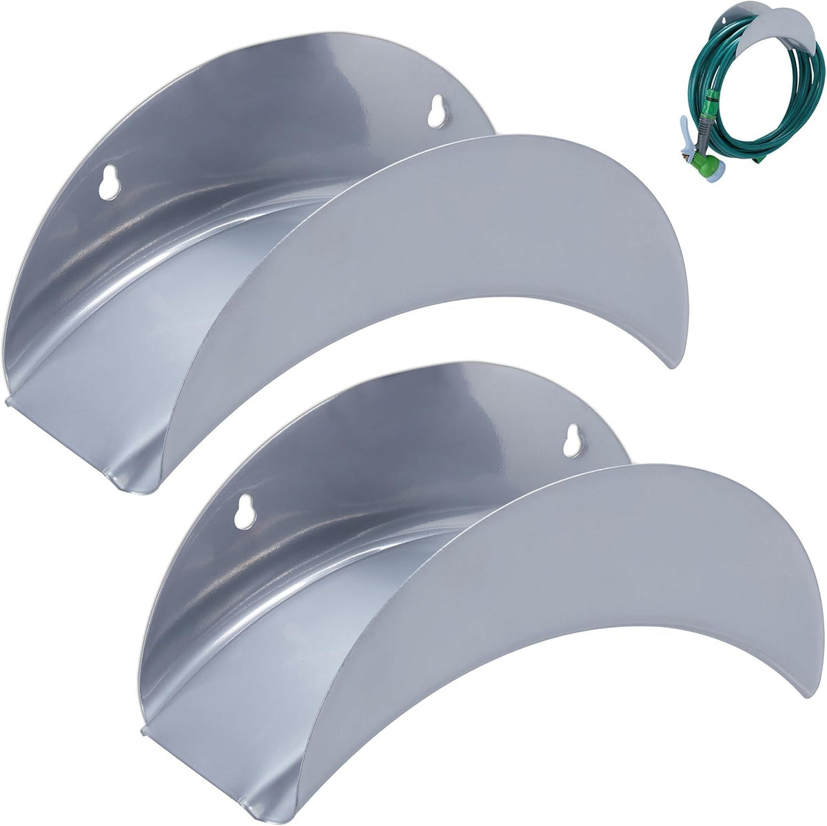 Suport furtun de perete Relaxdays, set de 2, pentru furtun de 30 m 1/2", suport furtun de grădină, suport metalic pentru furtun, gri