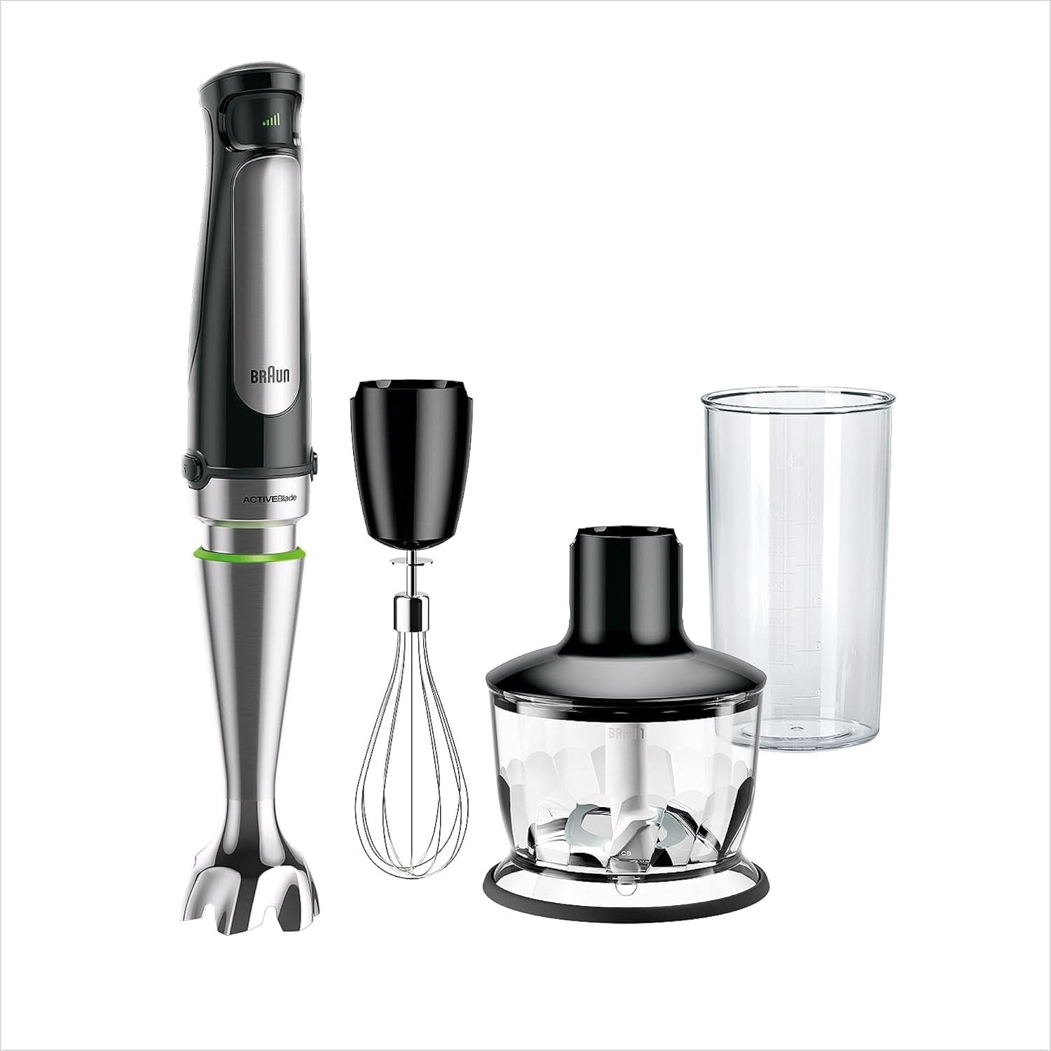 Braun Multiquick 7 MQ 7035X Stabmixer - Pürierstab Mit Abnehmbarem Edelstahl Mixfuß Mit Activeblade Technologie Zum Pürieren Der Härtesten Ingredient, Inkl. 3-Teiliges Zubehör Set, 1000 Watt, Schwarz Kitchen Naty Shop Schwarz Zerkleinerer (500G)