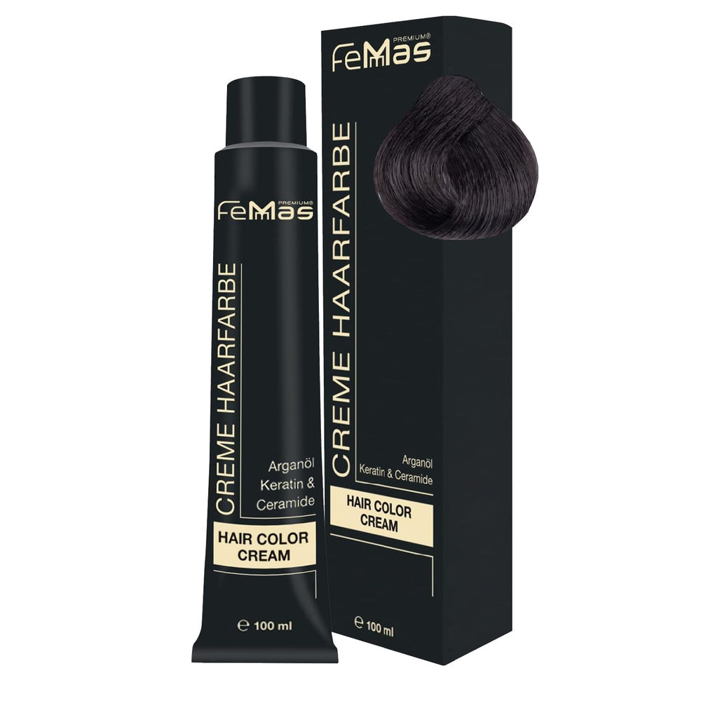 FemMas Hair Colour Pure & Mix Red I Cremă profesională cu ulei de argan, keratină și ceramide I Ca o vopsea de păr permanentă sau nuanță pentru rezultate radiante, de lungă durată I 100 ml Vopsea pentru par Naty Shop Maro mediu rece 4.01 Pachet de 1