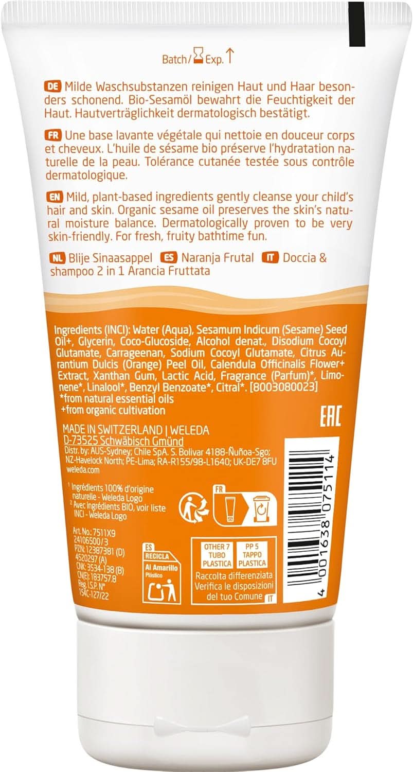 WELEDA Bio Kids 2-in-1 Shampoo and Shower Gel, orange, suitable for children from the age of three (1 x 150 ml) Mother and Child Naty Shop