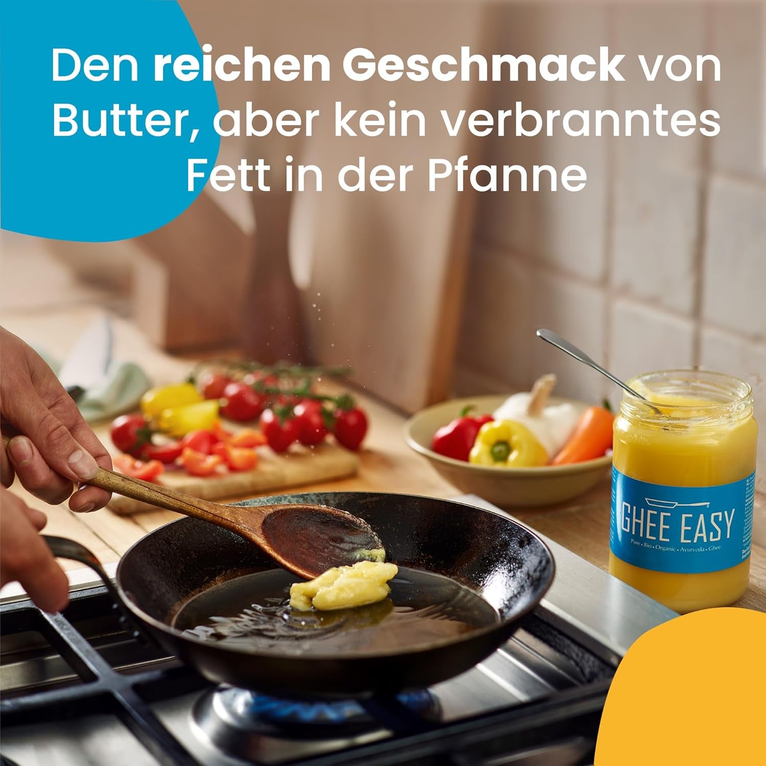 Ghee Easy 850g Ghee Bio von Grasgefütterten Kühen - Ghee Butter ohne Zusatzstoffe - Zertifiziert Organisch & Biologisch - Hochreines Ayurveda Ghee ohne Lactose und Gluten - 100% Europäisch