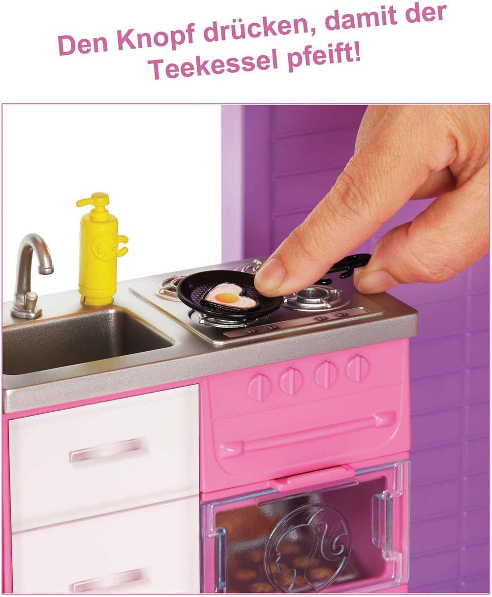 Barbie Dollhouse, Dream Villa Doll, complet mobilată, 3 etaje, 8 camere inclusiv piscină, tobogan și lift, 70 de accesorii, jucării de la 3 ani, GNH53 Casute de papusi Naty Shop