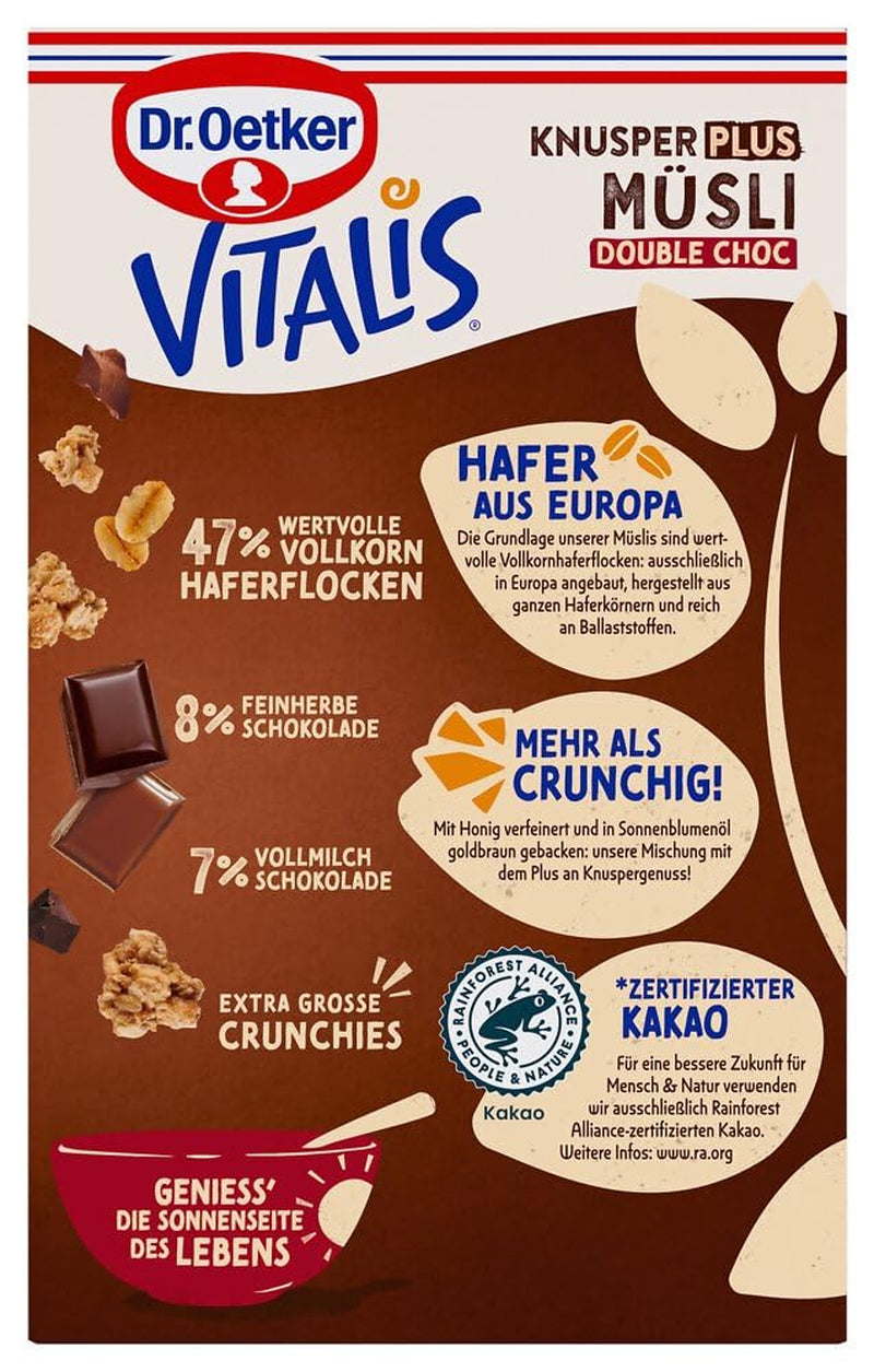 Dr. Oetker Vitalis KnusperPlus Ciocolată Dublă: Musli crocant cu lapte și ciocolată neagră, pachet de 7 (7 x 450g)