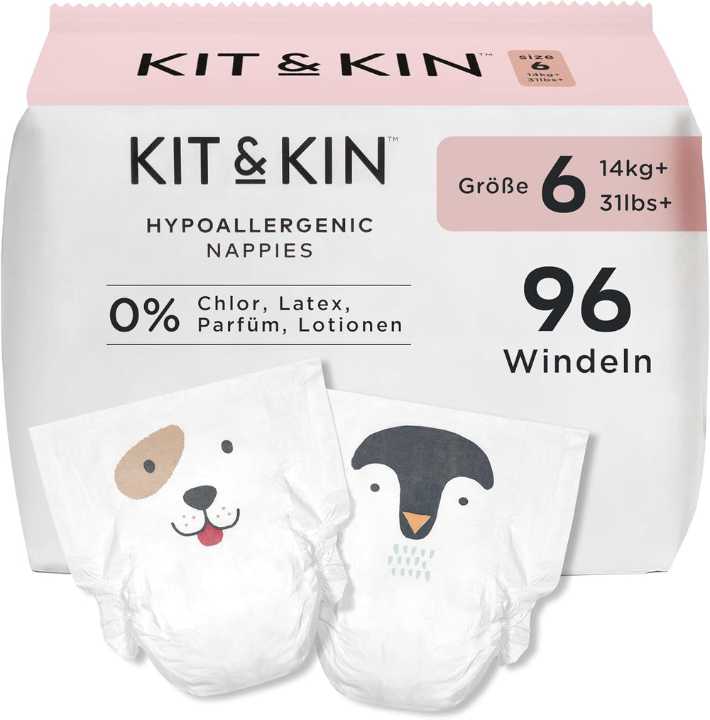 Kit & Kin Premium Diapers, Size 4 (9-14kg), 128 Count, Plant Based & Hypoallergenic, Reliable Leak Protection, Vegan & Cruelty Free