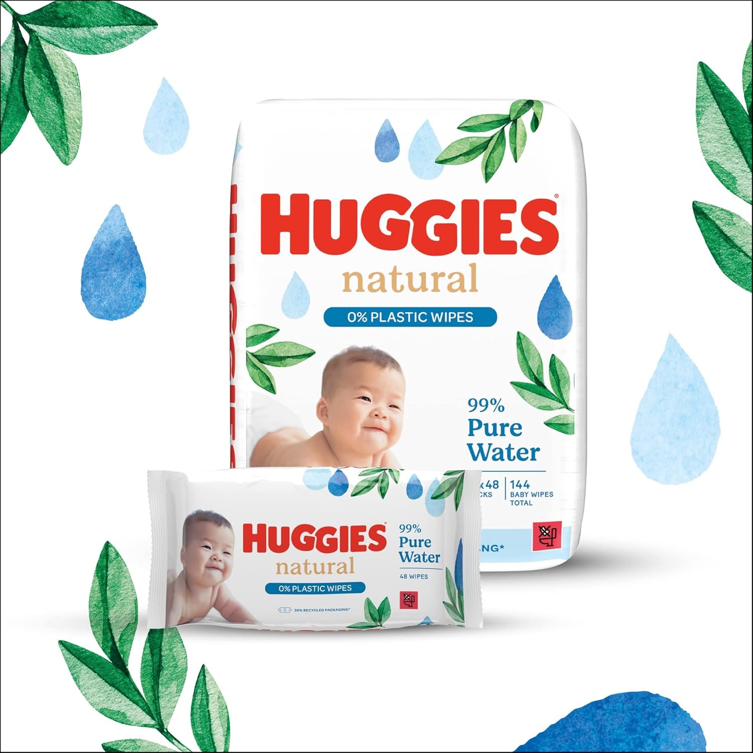 Huggies Naturally Biodegradable Wet Wipes for Sensitive Babies, 8 x 48 Wipes, Bulk Pack