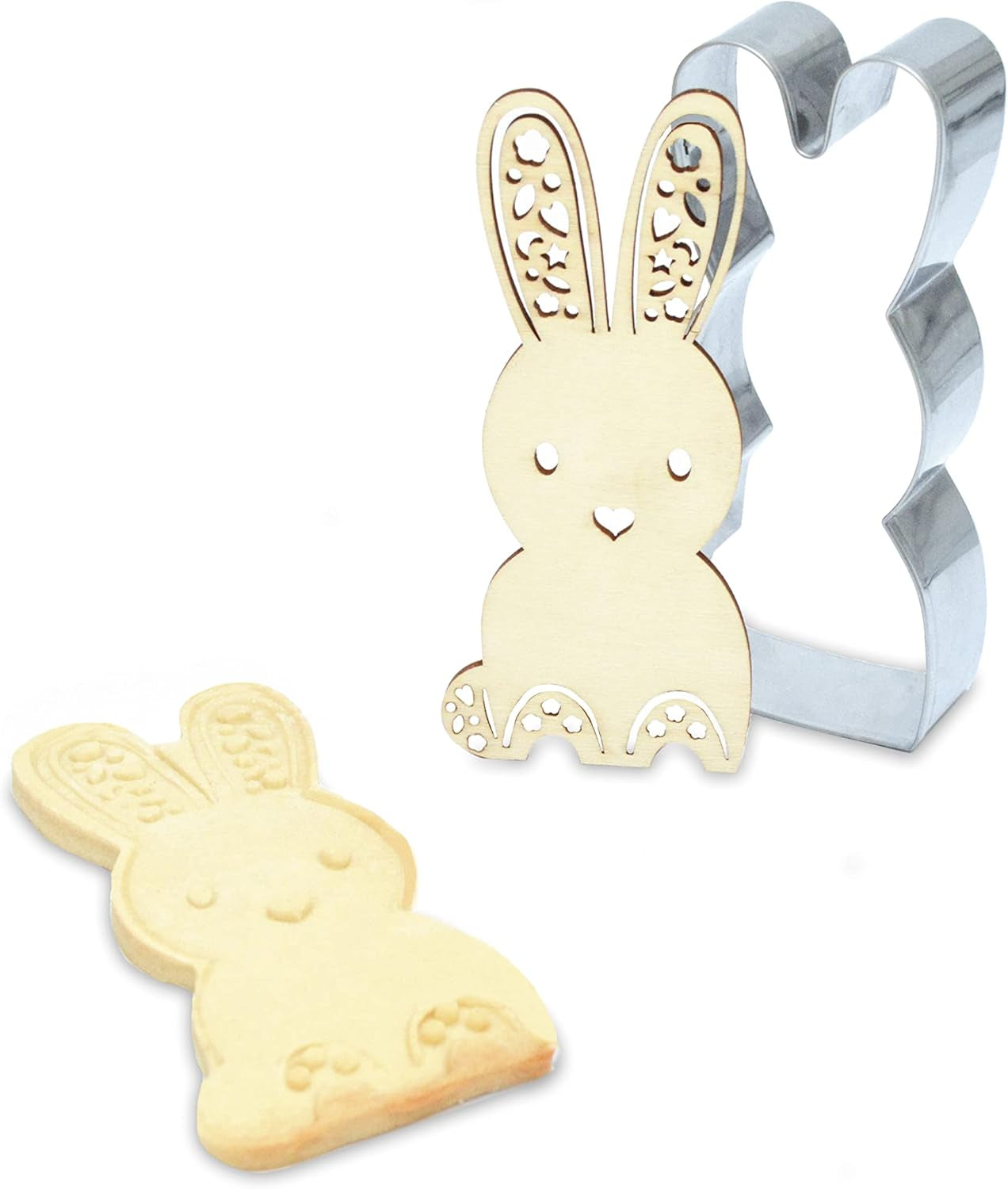 ScrapCooking - Hase Ausstecher & Stempel Set - Ostern Ausstecher für Plätzchen, Kekse, Fondant - Edelstahl Ausstecher & Holz Stempel - Backform Zubehör Hasen Tieren Geburstag Deko - 2099