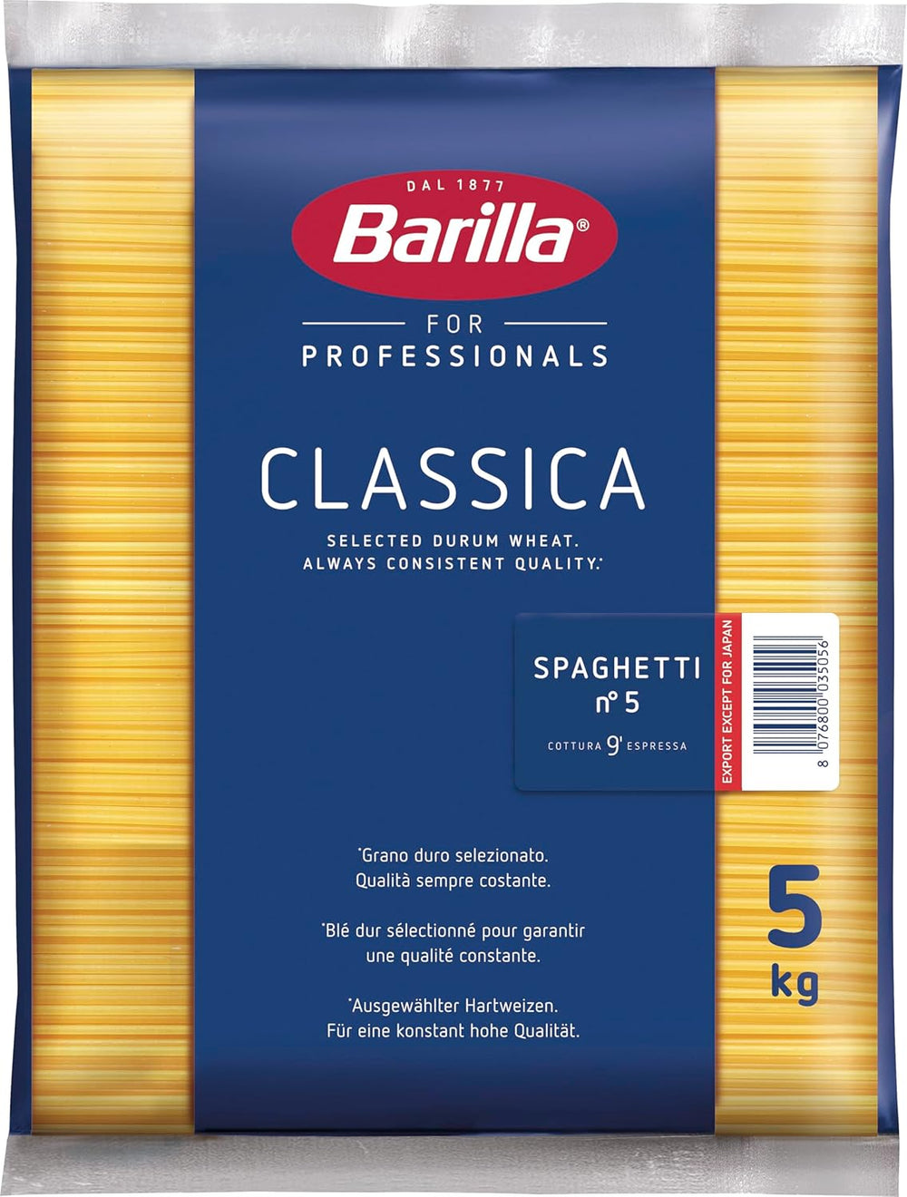 Barilla Durum Wheat Spaghetti Pasta no. 5 – Pack of 1 (1x5kg)