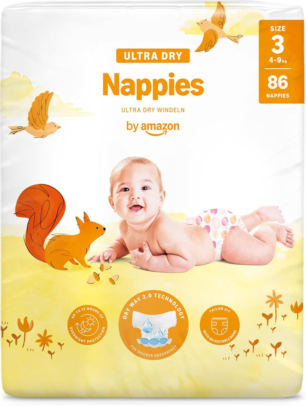 Amazon Ultra Dry Diapers, Size 1 (2-5 kg) - Monthly Box, White, 96 Count (2 Packs of 48) (Formerly Mama Bear Brand, Identical Product)