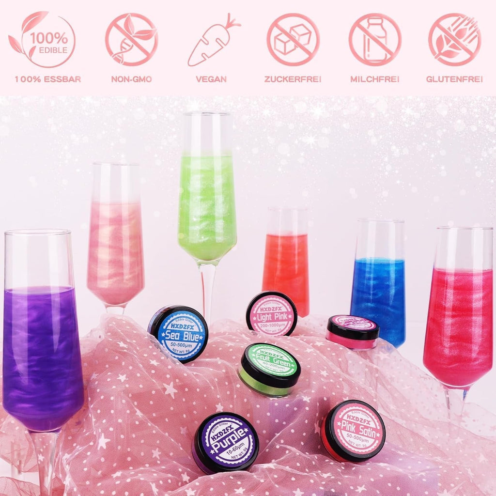 Essbarer Glitzer Für Getränke - Lebensmittelfarbe Pulver, Schimmerndes Glitzerpulver, Lebensmittel Glitzerpuder Für Schokolade, Kuchen, Fondant, Drinks - 8G (Frucht Grün) Naty Shop