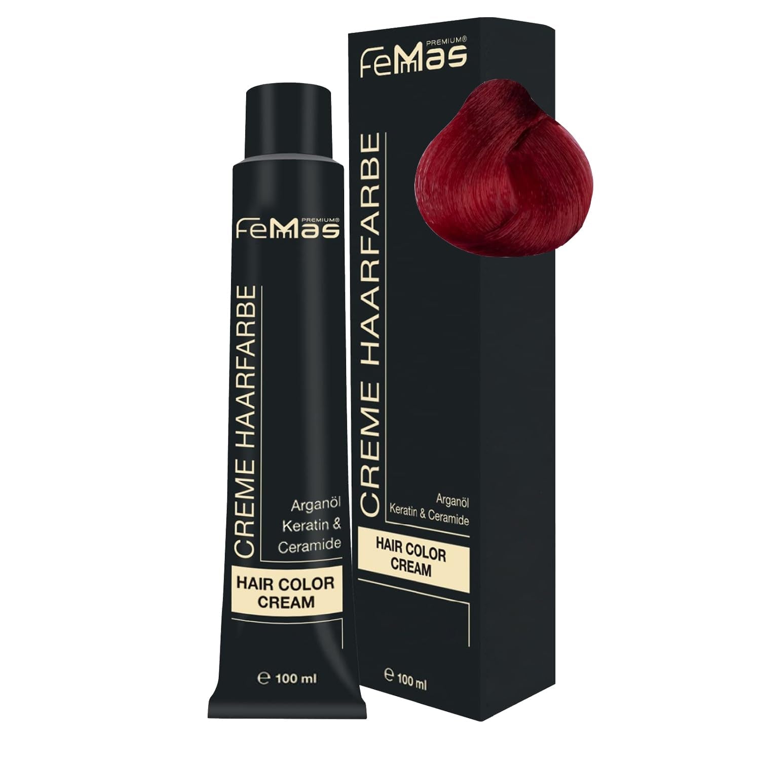 FemMas Hair Colour Pure & Mix Red I Cremă profesională cu ulei de argan, keratină și ceramide I Ca o vopsea de păr permanentă sau nuanță pentru rezultate radiante, de lungă durată I 100 ml Vopsea pentru par Naty Shop Puremix roșu Pachet de 1