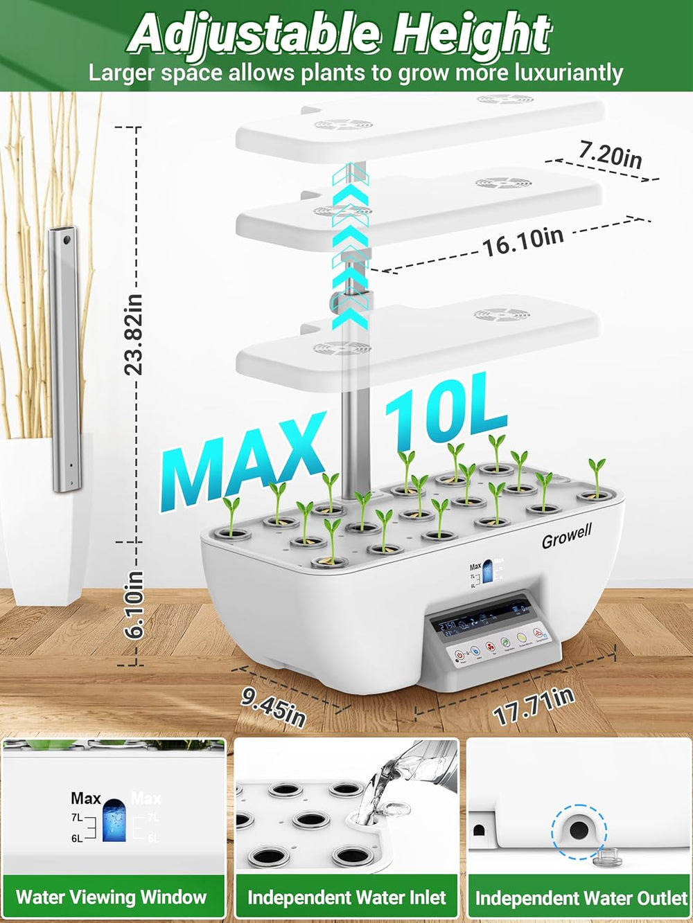 17 Capsules Hydroponics Kit for Herb Garden with 102 28W Full Spectrum Grow Lights and 2 Fans Indoor Garden with Water Pump Tank