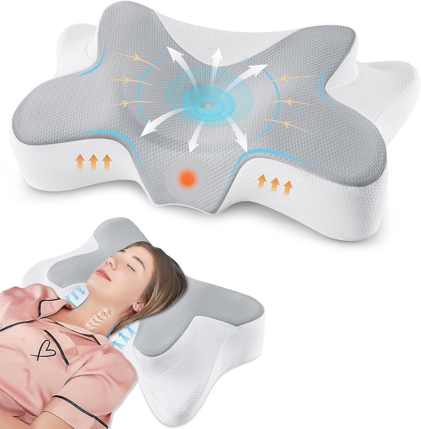DONAMA gât pernă pernă pernă din spumă de memorie, pernă de dormit pernă de dormit lateral pentru partea din spate și stomac dormitori Perne ortopedice cervicale Naty Shop Gri 66×37×13Cm