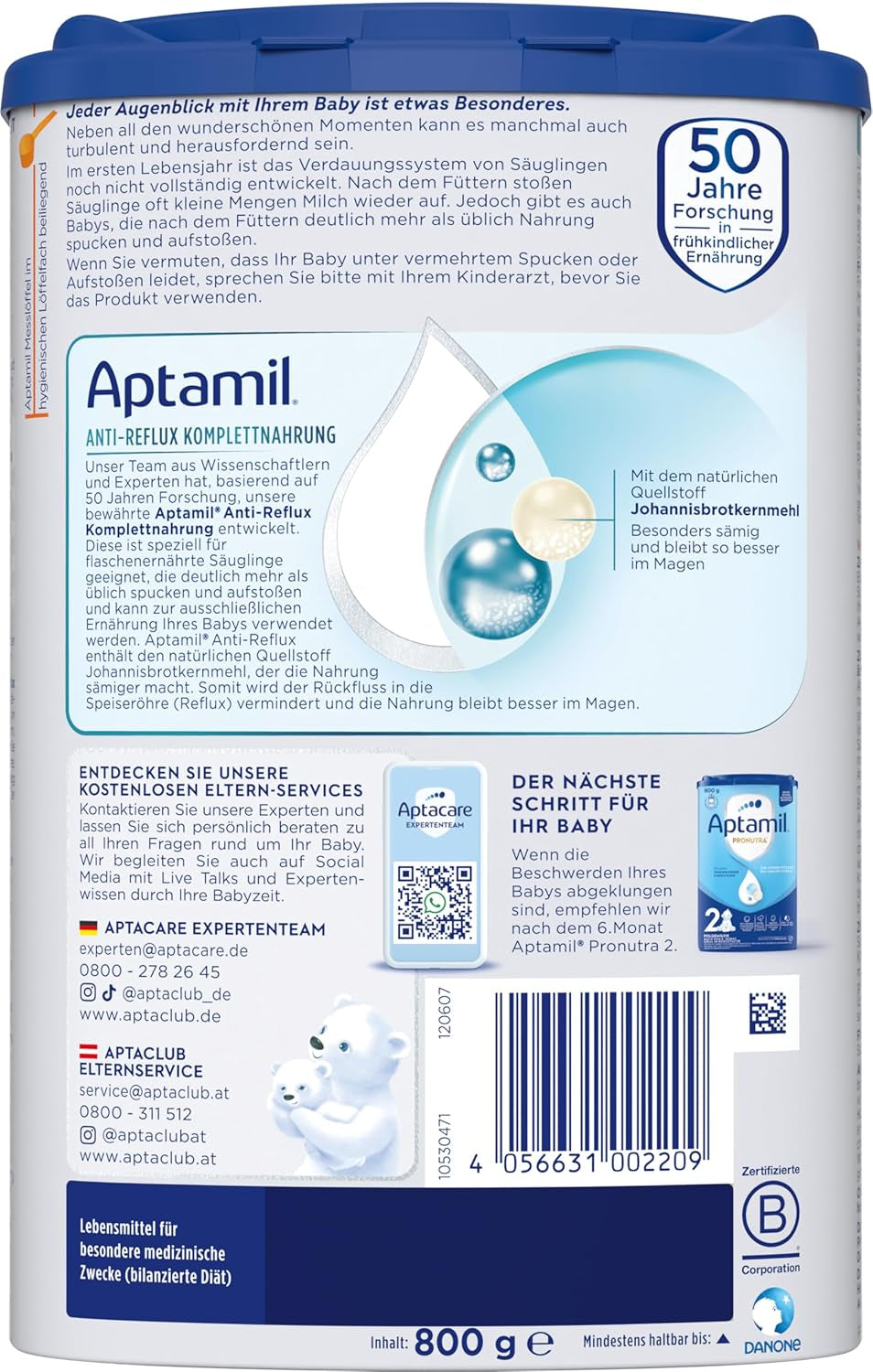 Aptamil Anti-Reflux - Complete Formula From Birth Dietary Management Vomiting & Regurgitation Baby Food Milk Powder 1 x 800g