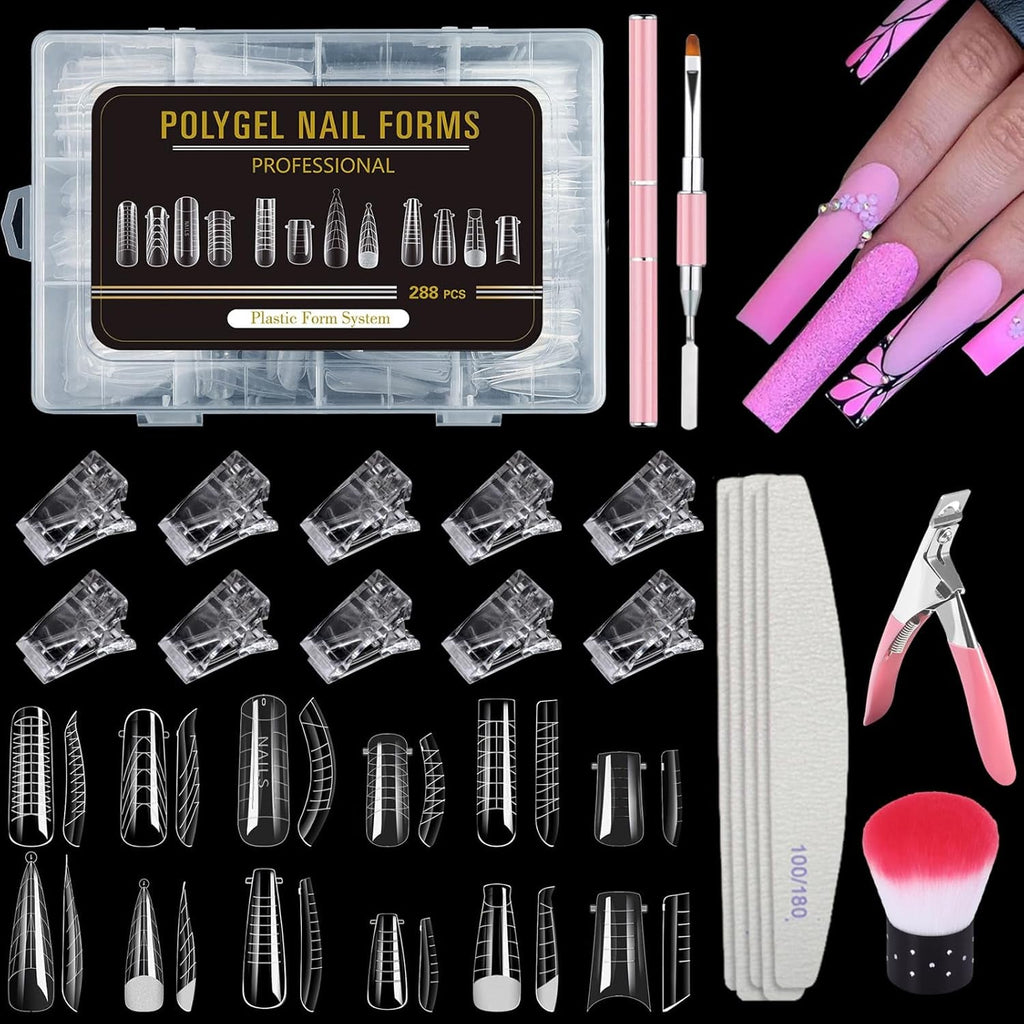 Set de 288 de forme duble pentru unghii, Set de unghii cu formă dublă, 12 forme pentru extensii de unghii, forme de gel pentru extensii de unghii, potrivit pentru începători și manichiuriști