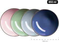 MÄSER 931870 Ramă metalică, Set de veselă modern pentru 4 persoane cu ramă de culoarea alamei, Set combinat de 16 piese cu forme de coupe fără ramă, Multicolor, Gresie, Pastel'n'Blue