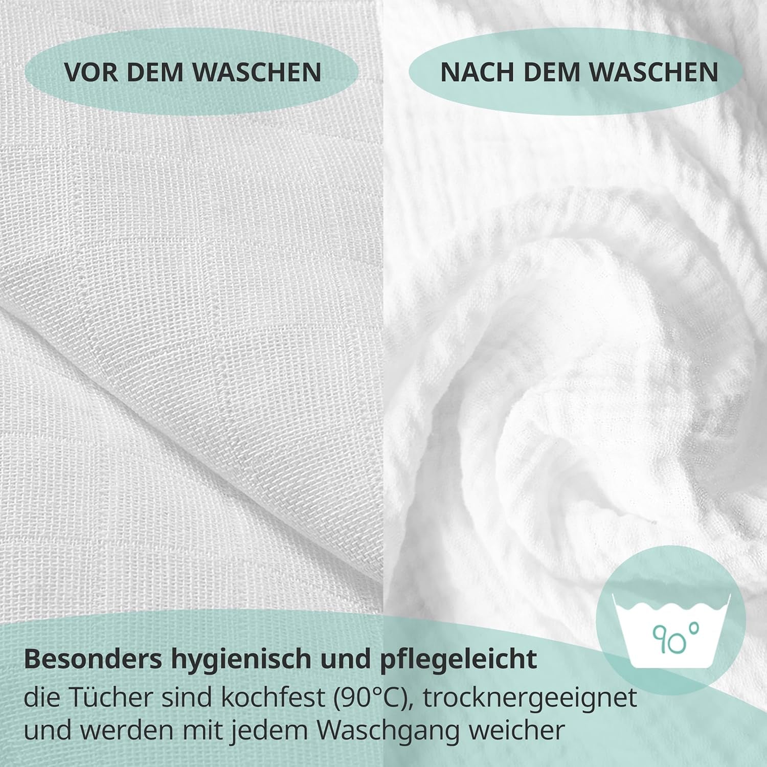 MAKIAN Muslin Squares, Pack of 10, 80x80cm, Oeko-TEX® Standard 100 Certified, 10 Premium Burp Cloths - Double Woven Cloth Squares / Muslin Squares, Boil Resistant - White