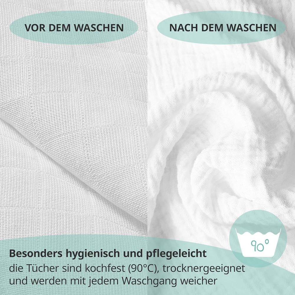 MAKIAN Muslin Squares, Pack of 10, 80x80cm, Oeko-TEX® Standard 100 Certified, 10 Premium Burp Cloths - Double Woven Cloth Squares / Muslin Squares, Boil Resistant - White