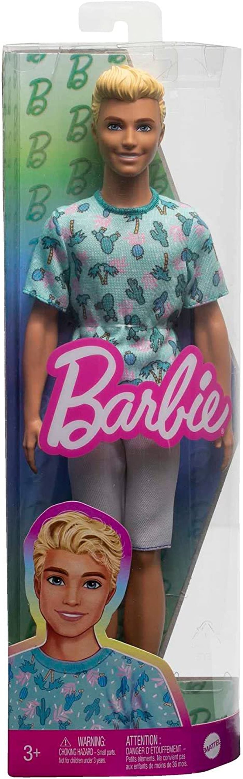 Barbie Ken Fashionistas Doll - Cactus and Palm Print T-shirt, White Shorts and Sneakers, Perfect for Adventures with Friends and Walks Around Town, for Kids 3 Years and Up, HJT10 Naty Shop Dolls