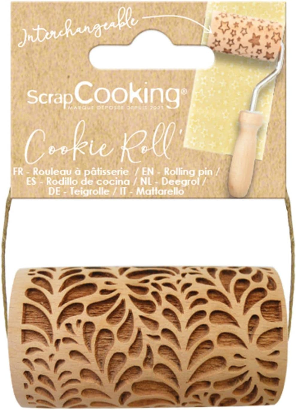 SCRAP COOKING - Mini-Holzrolle "Ondines" – Dekoration für Kekse, Sandgesandet, Cookies – 5308