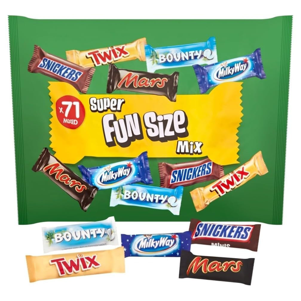 Mini chocolate mixed pack, 71 mini chocolate snacks (Mars, Snickers, Bounty, Twix, Milky Way) in the form of sweets, ideal for an American football night (1400g)