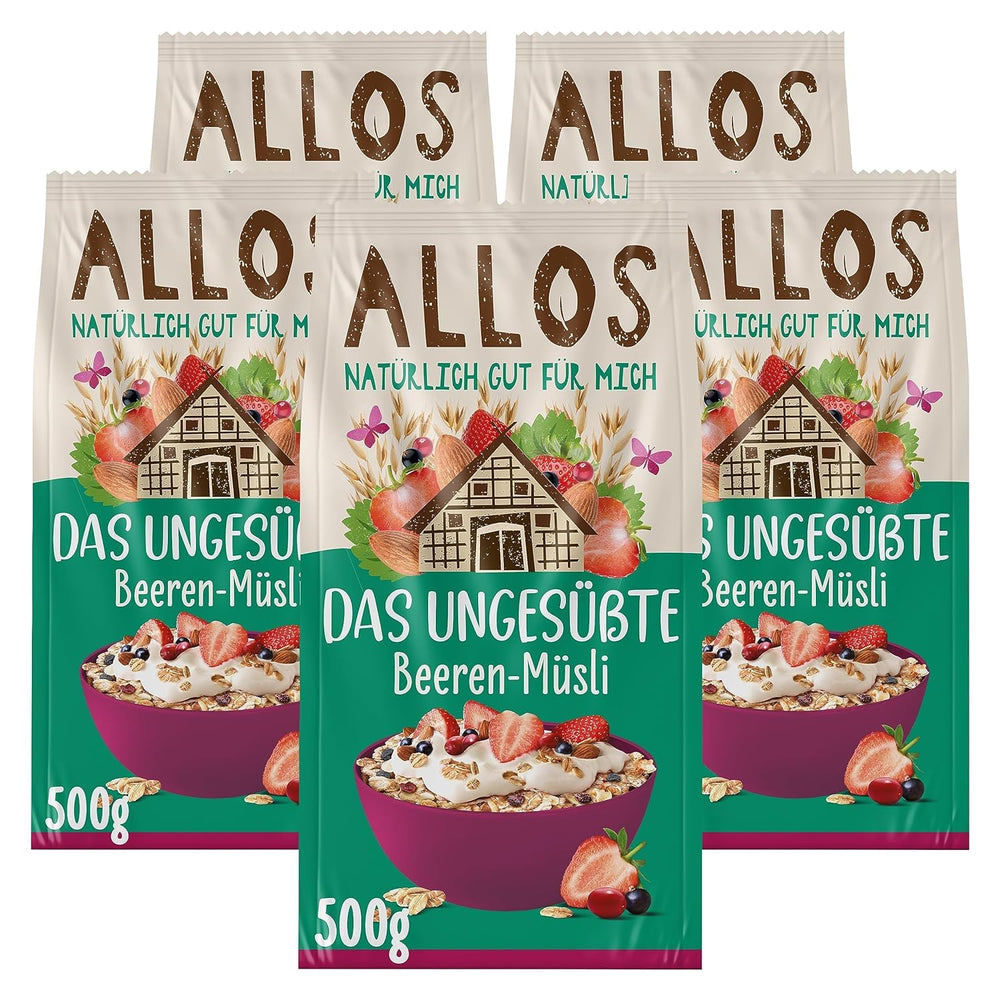 Allos unsweetened protein muesli | Organic Muesli | Oatmeal | Cereals for breakfast | Vegan (5 x 450g), 1 piece (pack of 5)