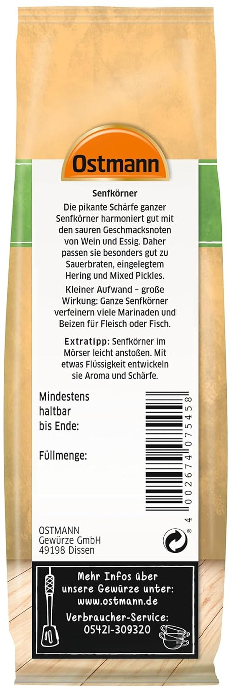 Ostmann Gewürze - Senfkörner ganz | Ideal for packing fruits and vegetables 100 g in Vorteilsbeutel