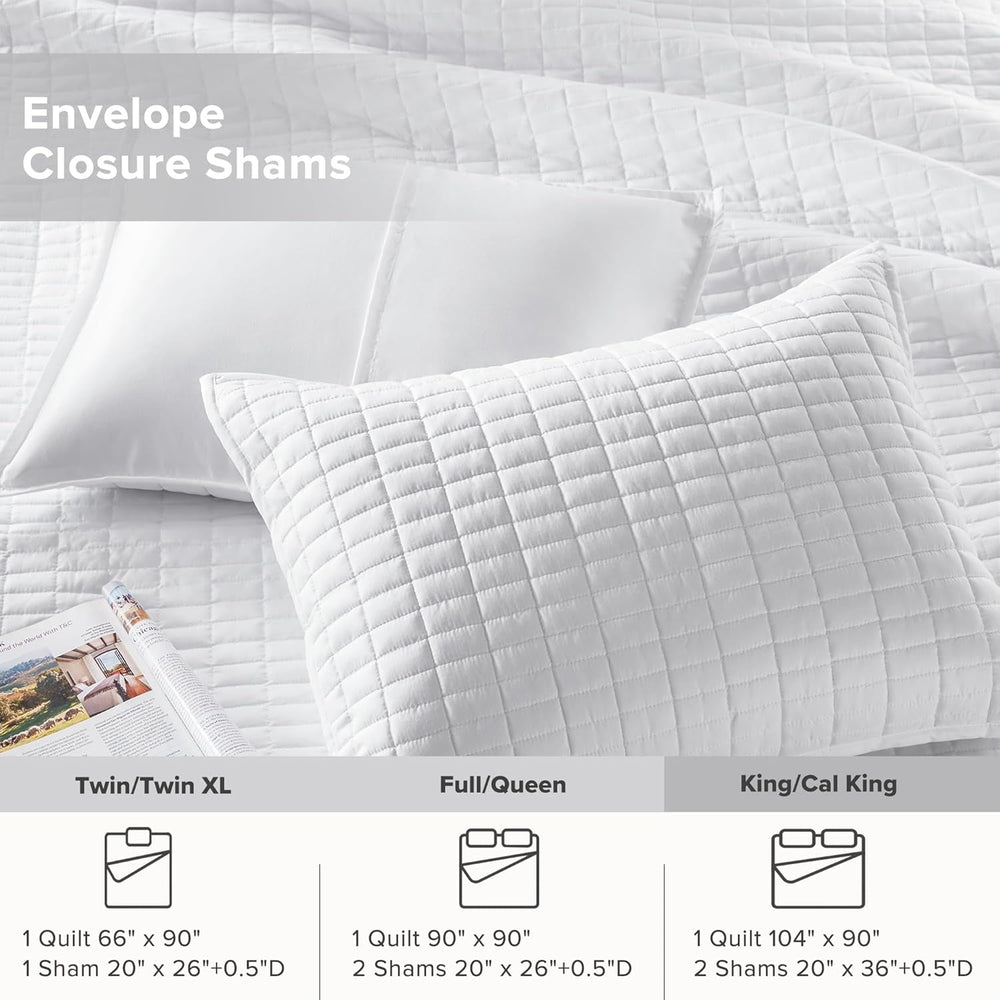 Comfort Spaces Kienna Quilt Set Luxury Double Stitch Summer Blanket Lightweight Soft All Year Bedding Matching Pillowcase White King Size Blanket (264.2 X 228.6 Cm) Naty Shop Comforters & Quilts