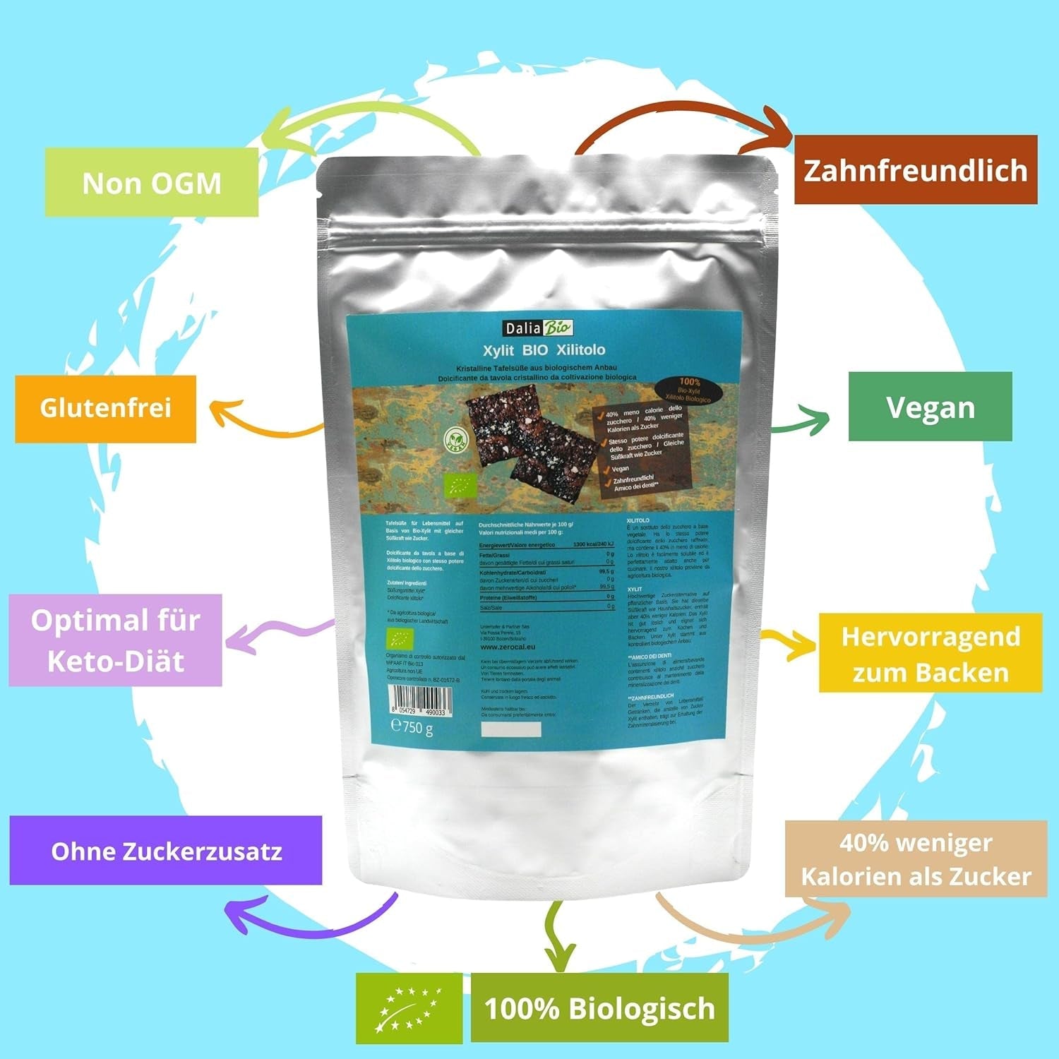 Bio Xylitol Bio | Aus Biologischer Landwirtschaft | 40% Lower Calories Zahnfreundlich | Ideal Zum Kochen Und Backen, 750 G Sweeteners Naty Shop