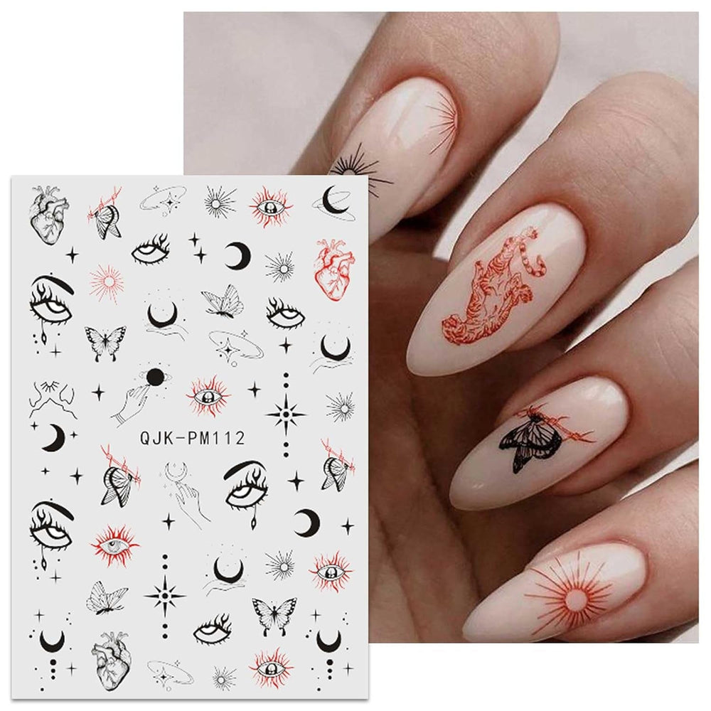 Jmeowio Nagelsticker Mond Stern Sonne 9 Blatt Nail Art Sticker Selbstklebend Nagelaufkleber Bunte Dekoration Nageldesign Zubehör