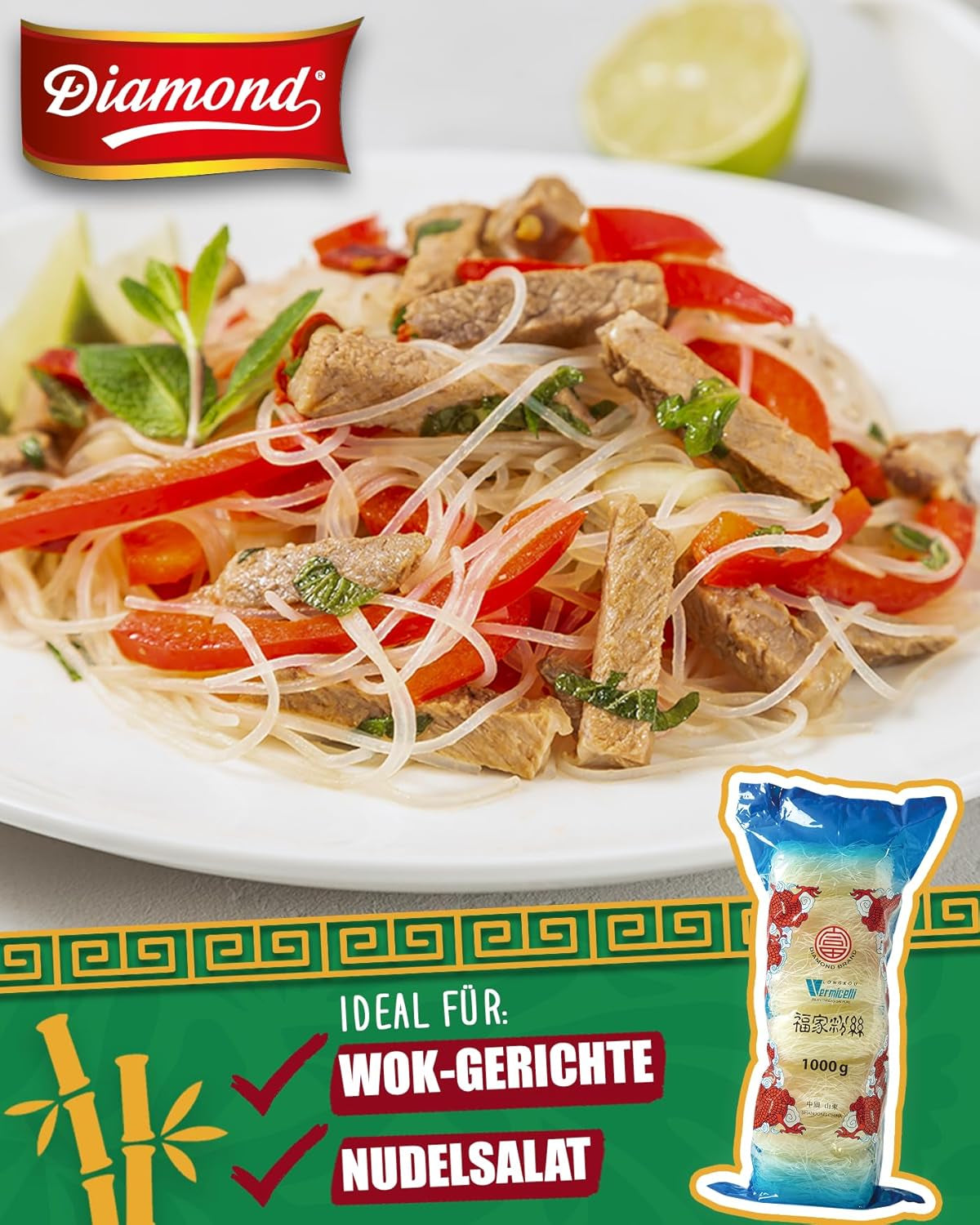 DIAMOND glass noodles, long glass noodles, naturally vegan and gluten-free - 1 x 1 kg