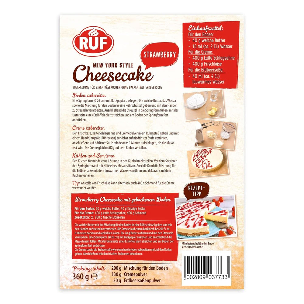 RUF New York Cheesecake Strawberry No Bake, Original American Cheesecake with strawberry sauce, 360 grams Kitchen Naty Shop