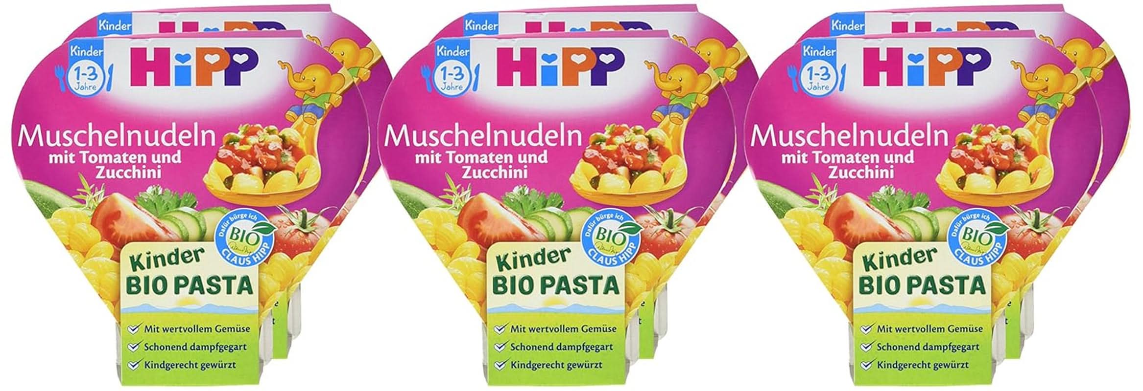 Hipp Shell pasta with tomatoes and organic zucchini, pack of 6 (6 x 250 g) Mother and Child Naty Shop