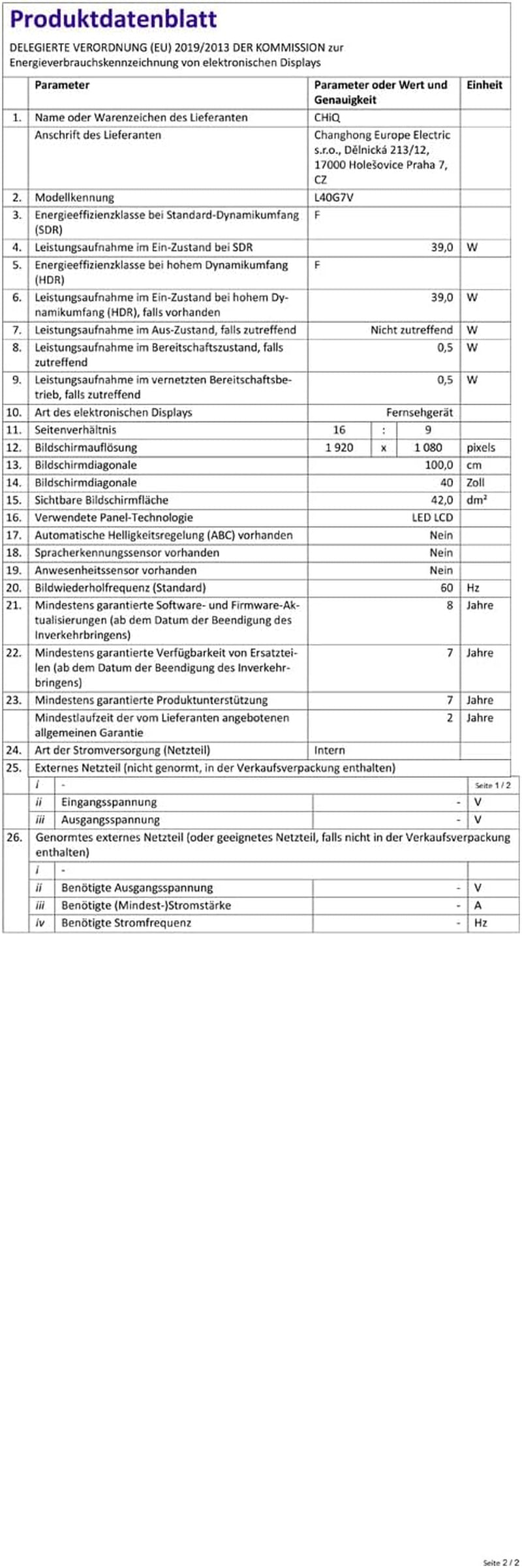 Televizor CHIQ L40G7V de 40 de inci, Google TV, FHD, design fără ramă, Asistent Google, Google Play, Chromecast încorporat, radio triplu (DVB-T2/S2/C), WLAN 5G, Bluetooth, HDMI ARC, USB 2.0, CI+