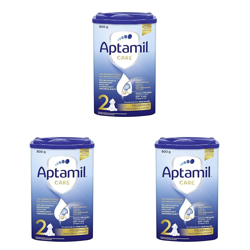 Aptamil Care 2 - Follow-on milk after 6 months, with Omega 3 and 6, DHA and ARA, palm oil free, baby food, milk powder, 1 x 800 g (pack of 3)