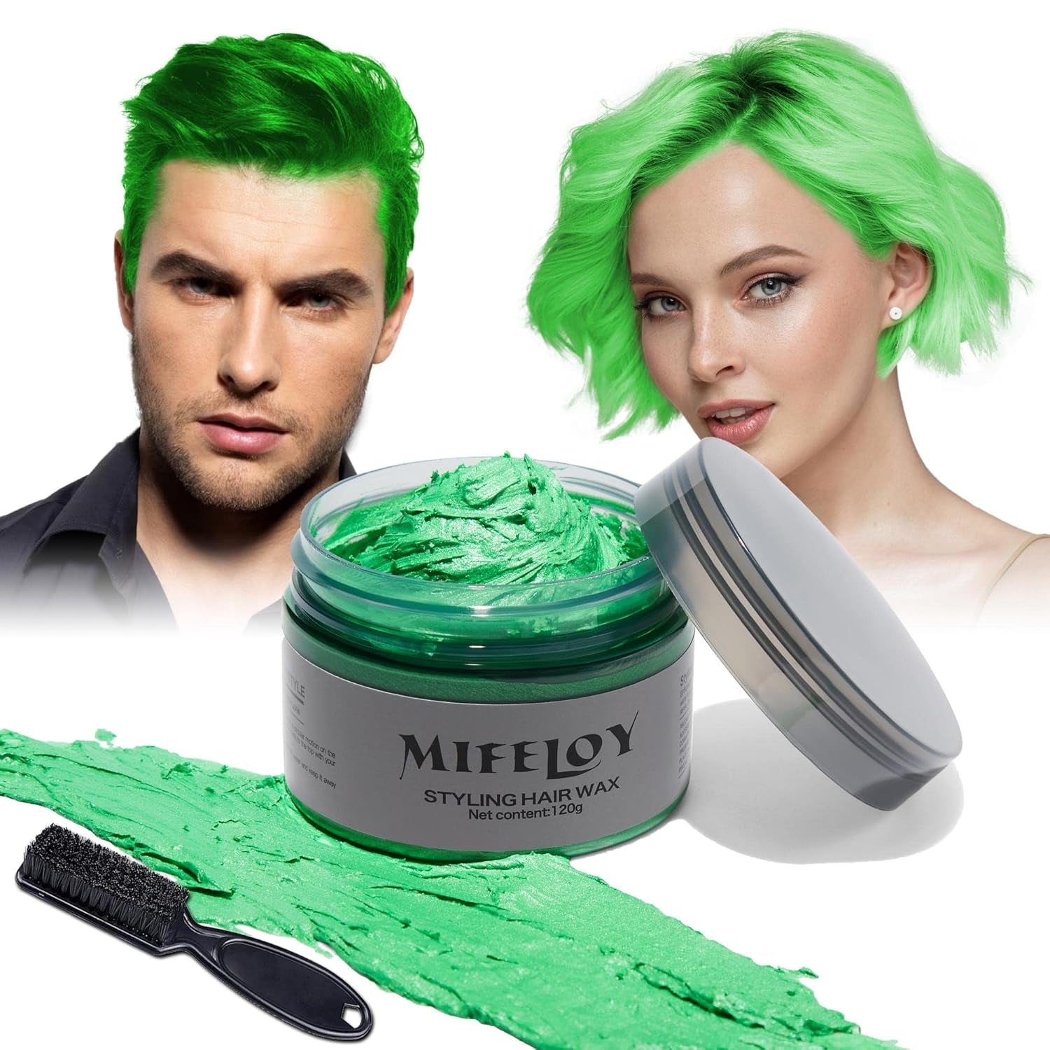 4.23 oz Purple Hair Tint Culoare temporară a părului cu perii, bărbați femei Styling Hair Tone Wax, Instant Hair Cream Mud Natural Hairstyle Pomade, DIY Cosplay Halloween Hair Wax Vopsea pentru par Naty Shop Verde