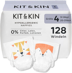 Kit & Kin Premium Diapers, Size 4 (9-14kg), 128 Count, Plant Based & Hypoallergenic, Reliable Leak Protection, Vegan & Cruelty Free