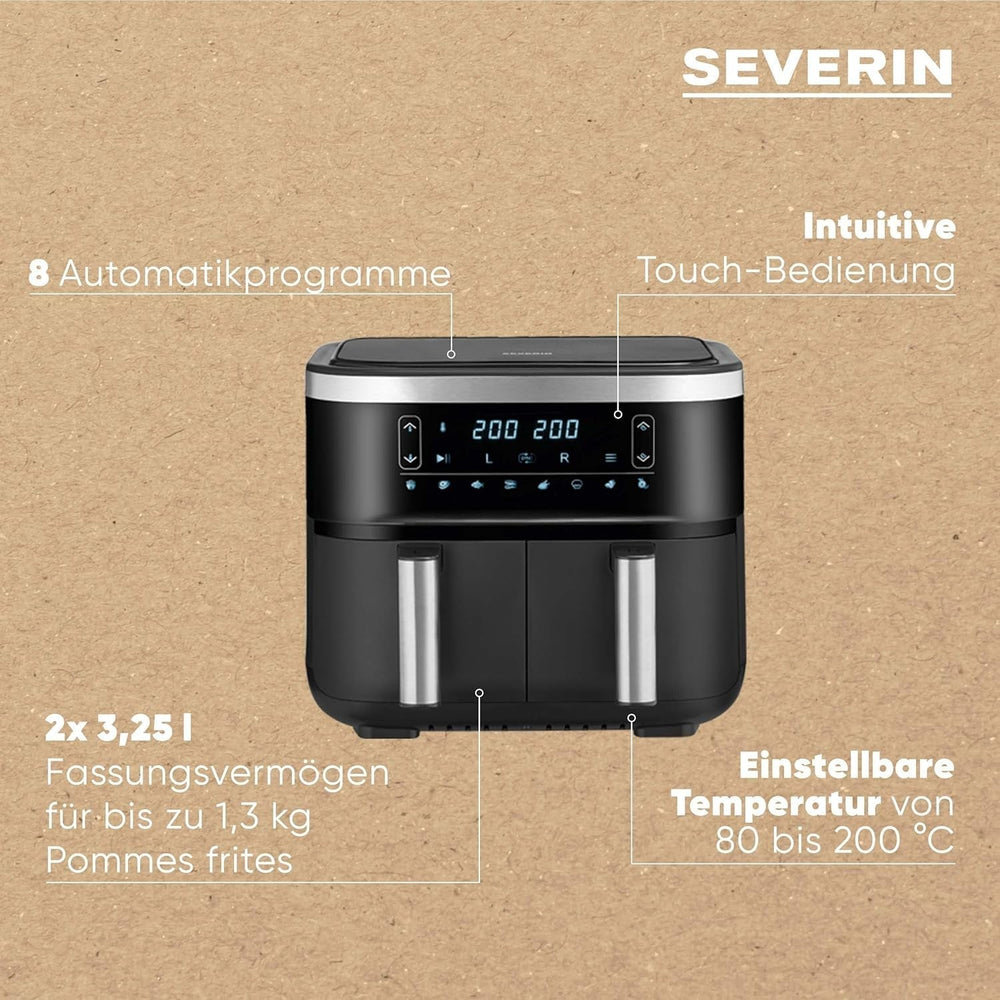 SEVERIN Double hot air fryer with cooking chamber 2 X 3.8 L, 8 automatic programs Appliances Naty Shop