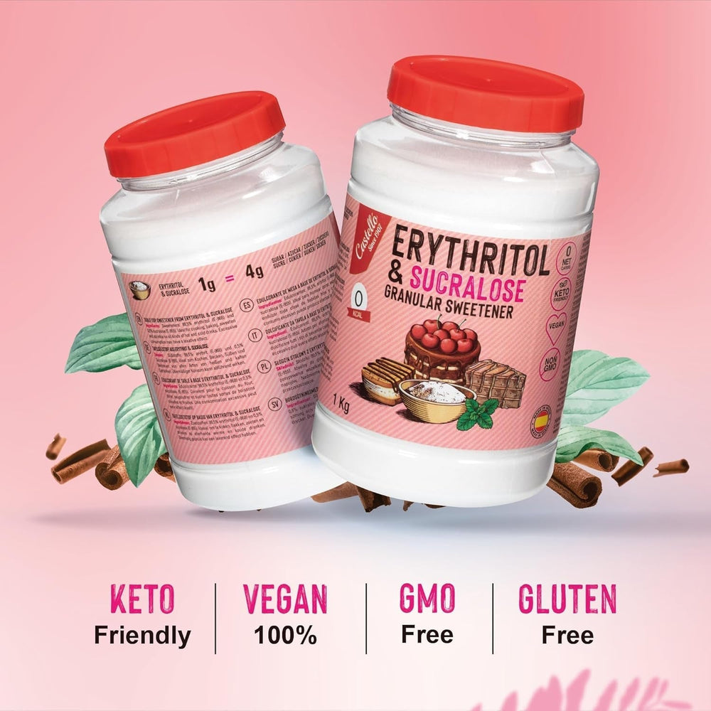 Erythritol + Sucralose 1:4 Süßstoff | 1G = 4G Zucker | 0 Netto-Kohlenhydrate - 0 Kalorien - 0 Glykämischer Index - Keto - Kein GVO - Castello since 1907 - 1 Kg Sweeteners Naty Shop