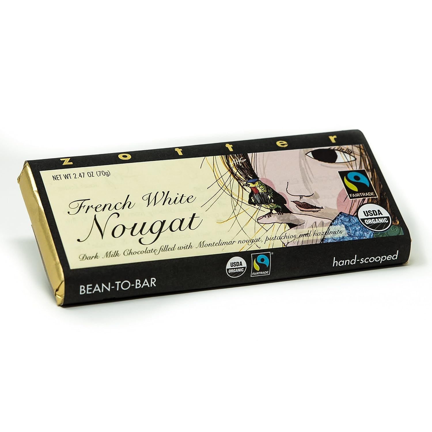 Milk chocolate and French nougat, handmade (70 g) - Bio