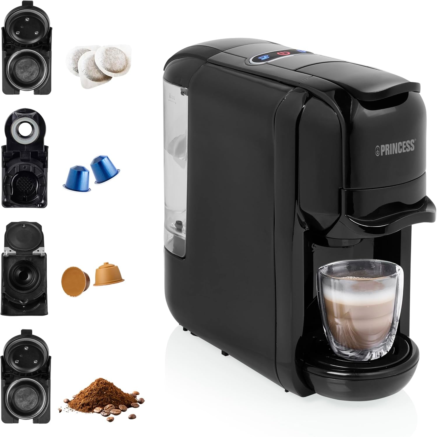 Espressor Princess 249452 – Pentru capsule Nespresso™, Dolce Gusto și capsule ESE – Pompă italiană de 19 bari – 0,6 L – 1450 W