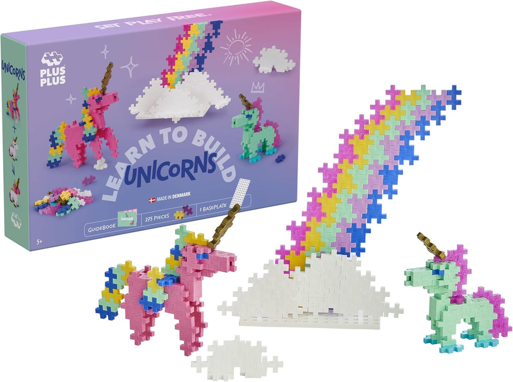 Plus-Plus 3908 Geniales Konstruktionsspielzeug, Learn to Build, Einhörner, Kreativ-Bausteine, 275 Teile